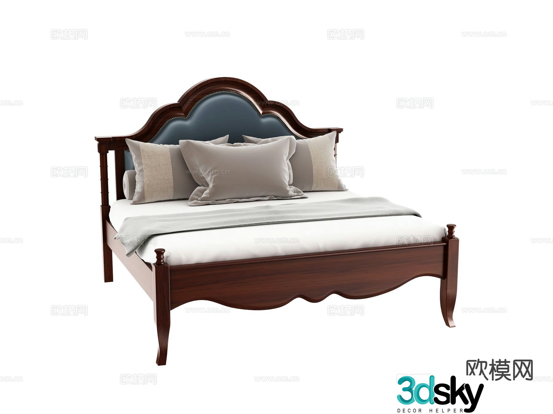 European double bed 3d model