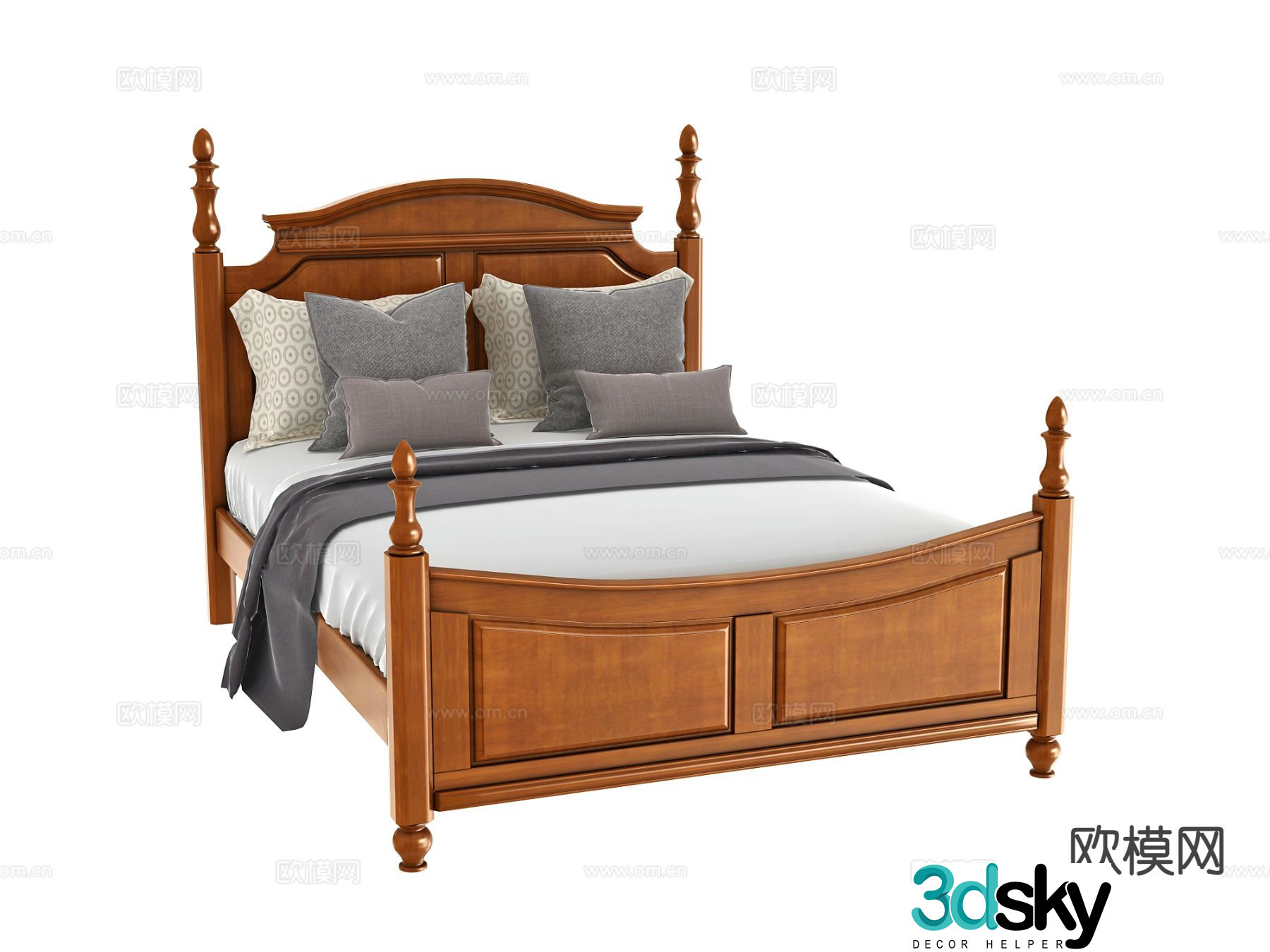 American double bed 3d model