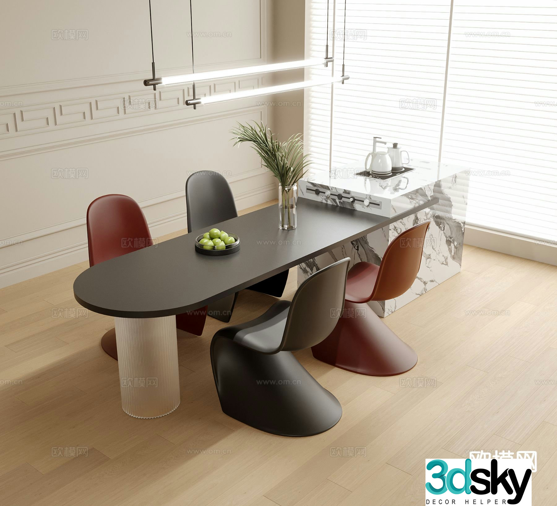 Modern island dining table and chair 3d model