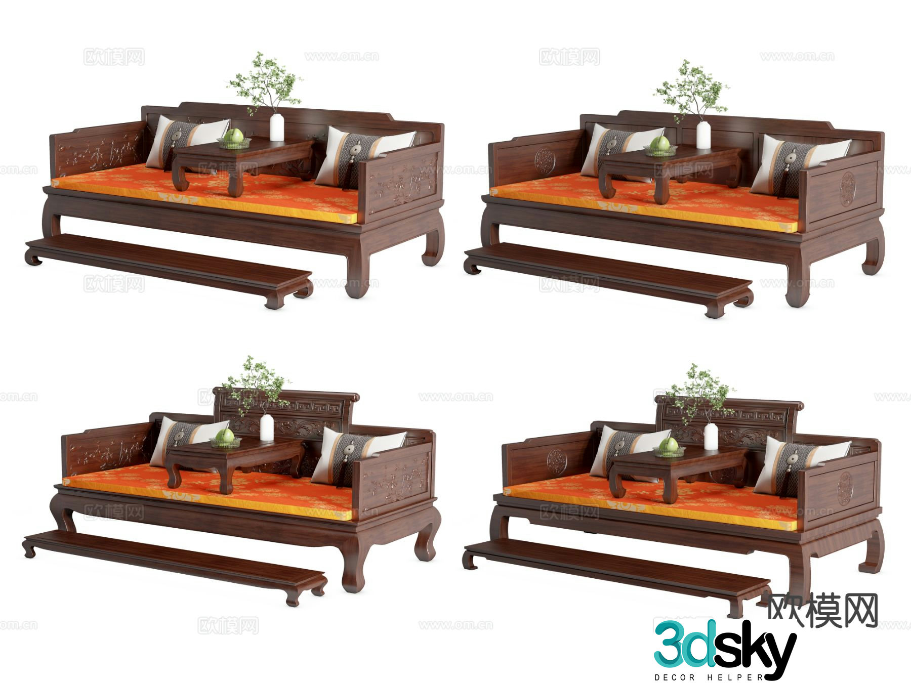 New Chinese style solid wood Arhat bed Arhat couch 3D model