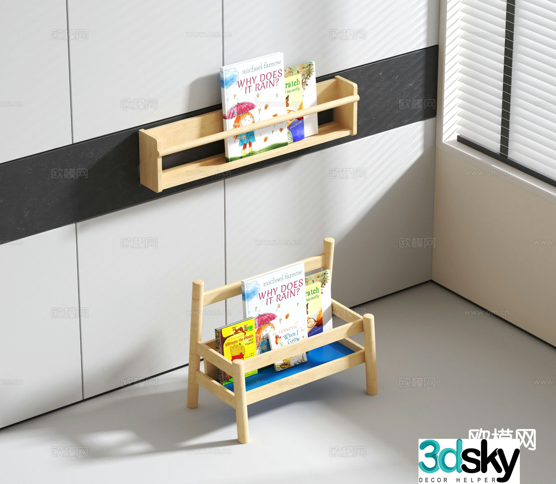 Log style children’s bookshelf 3D model