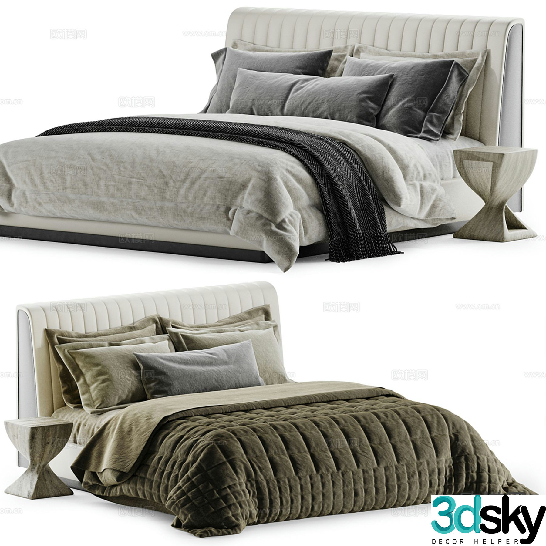 Modern fabric double bed 3d model