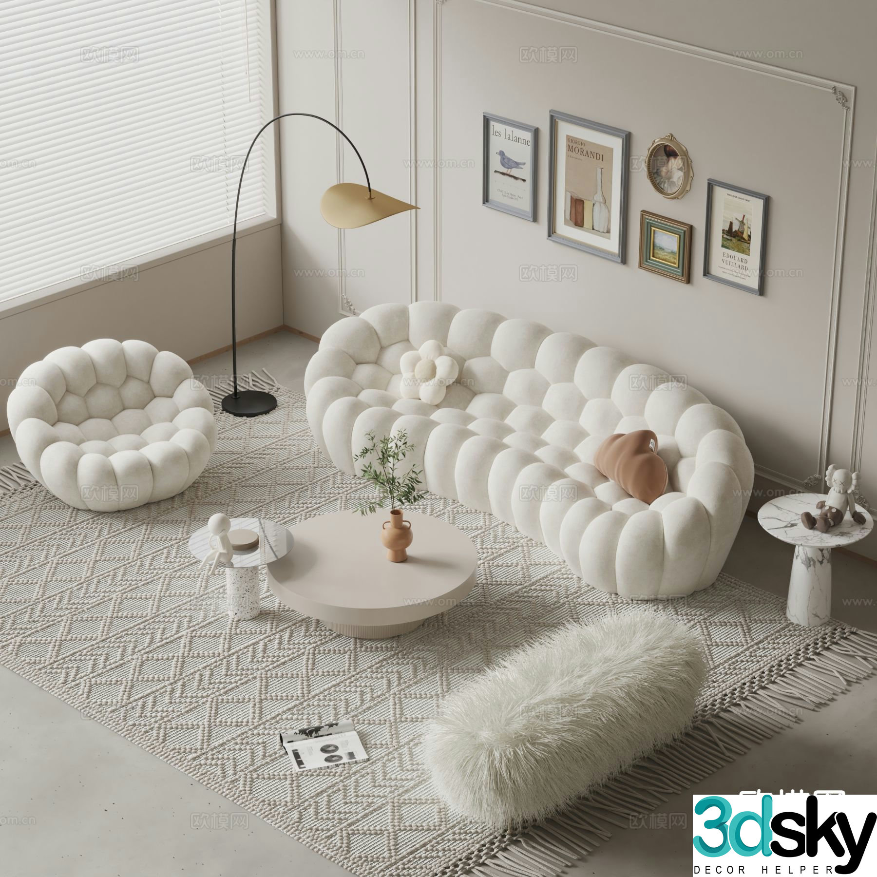 Cream style modular sofa 3d model