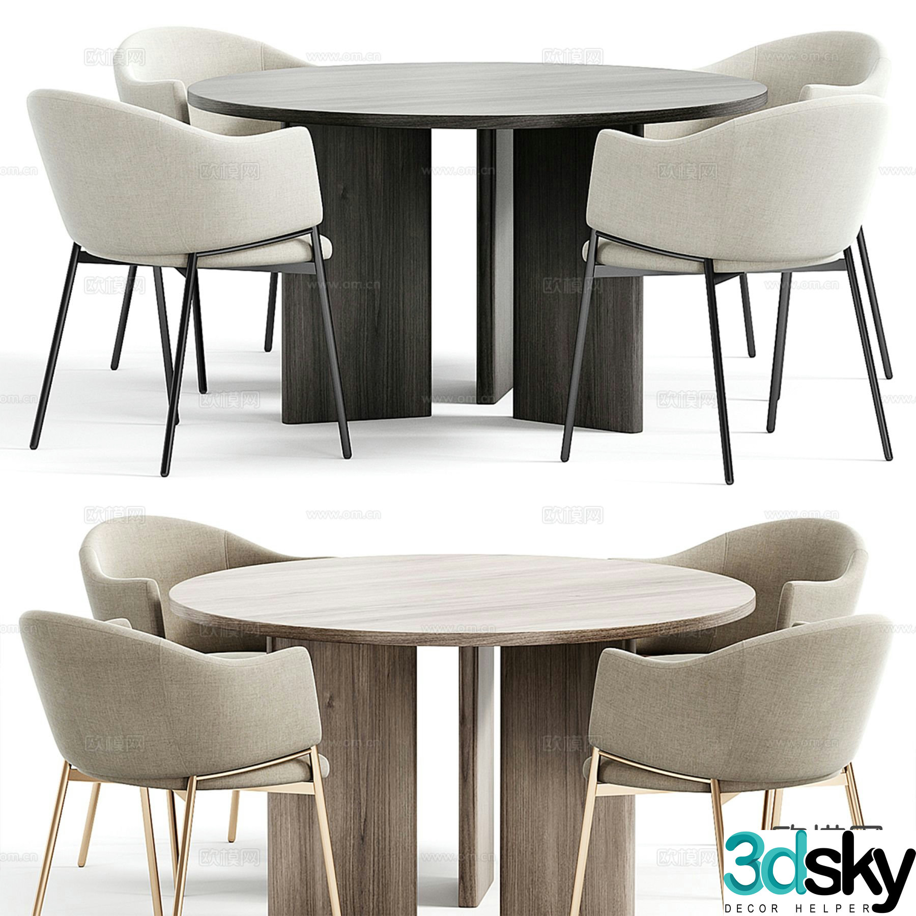 Modern dining table and chairs round dining table 3d model