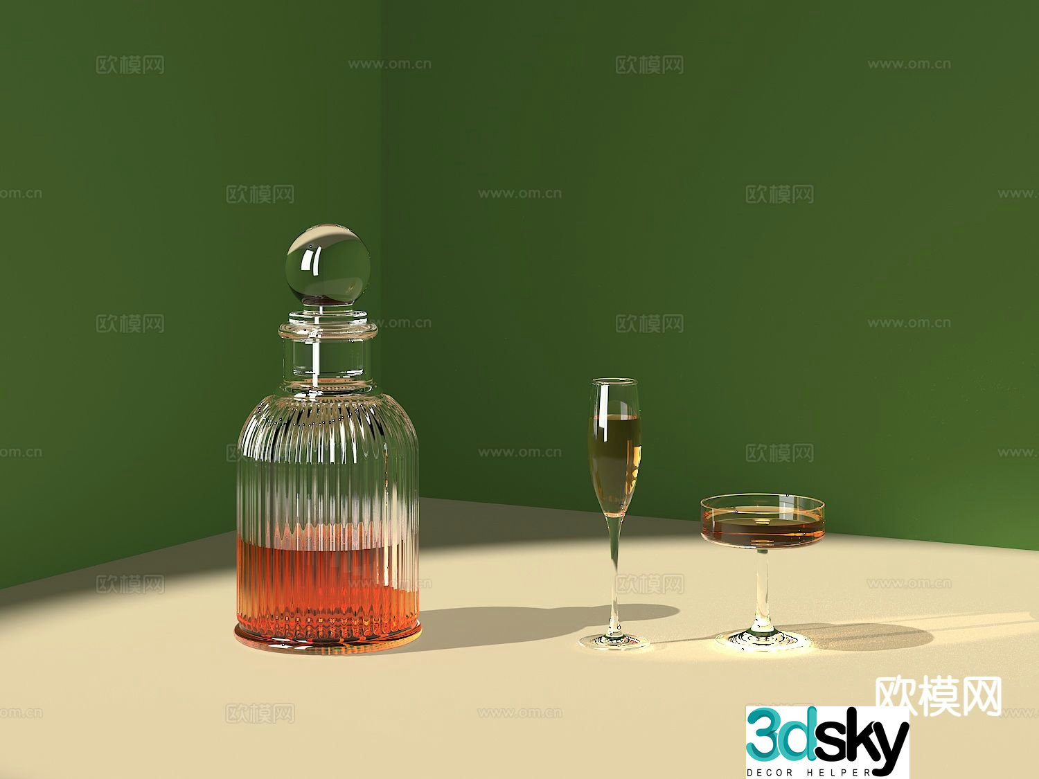 Fruit wine red wine cocktail wine glass wine bottle 3d model