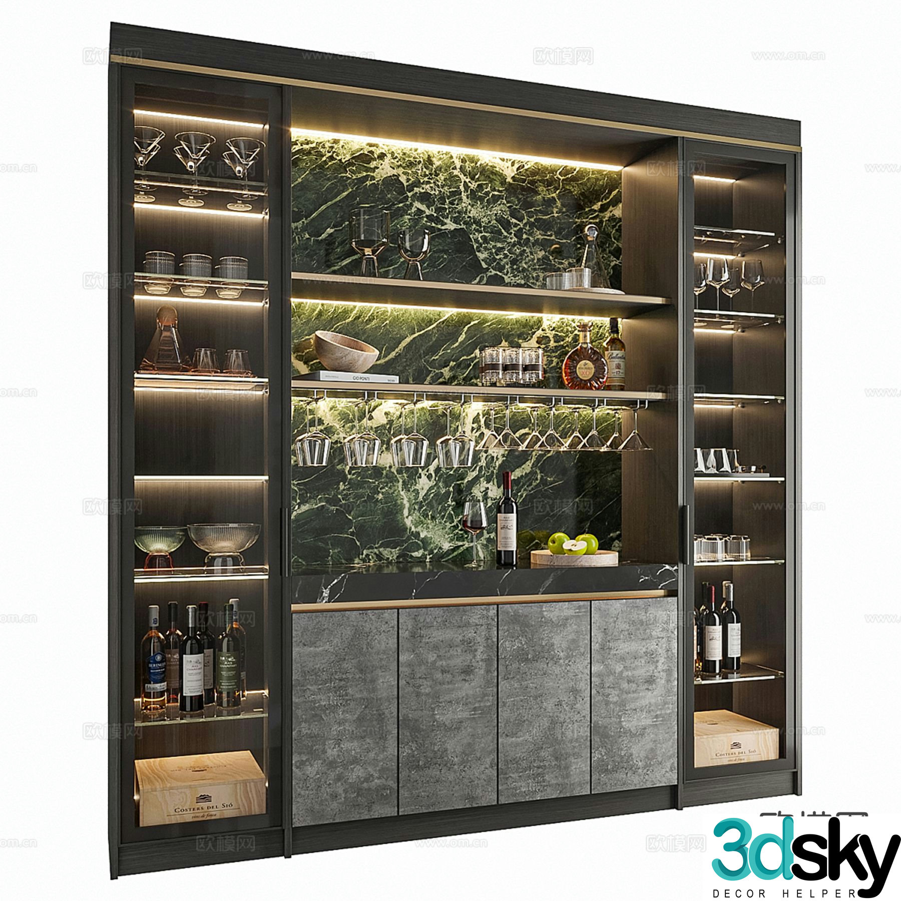 Light luxury wine cabinet open wine cabinet 3D model
