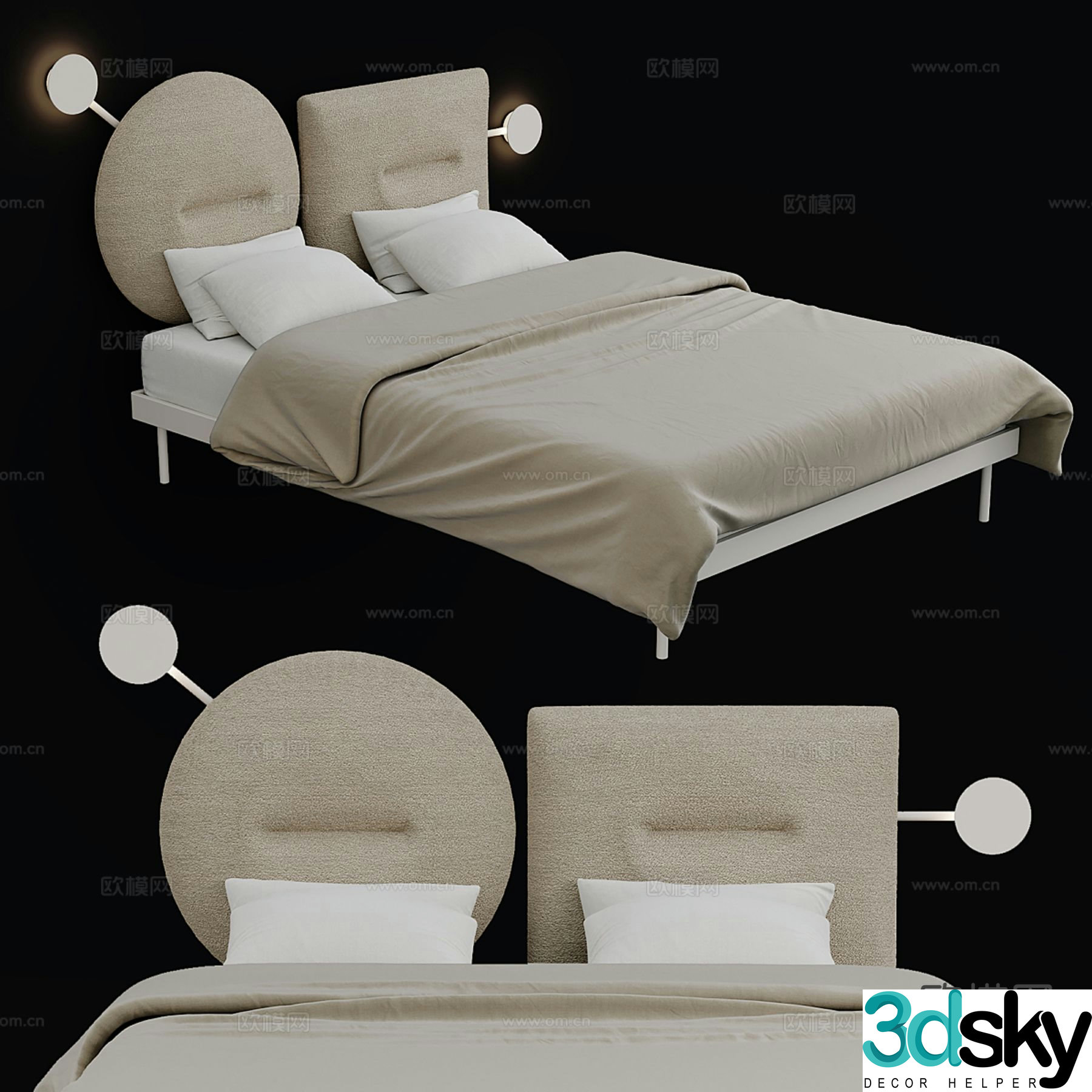 Caccaro modern fabric bed double bed 3d model