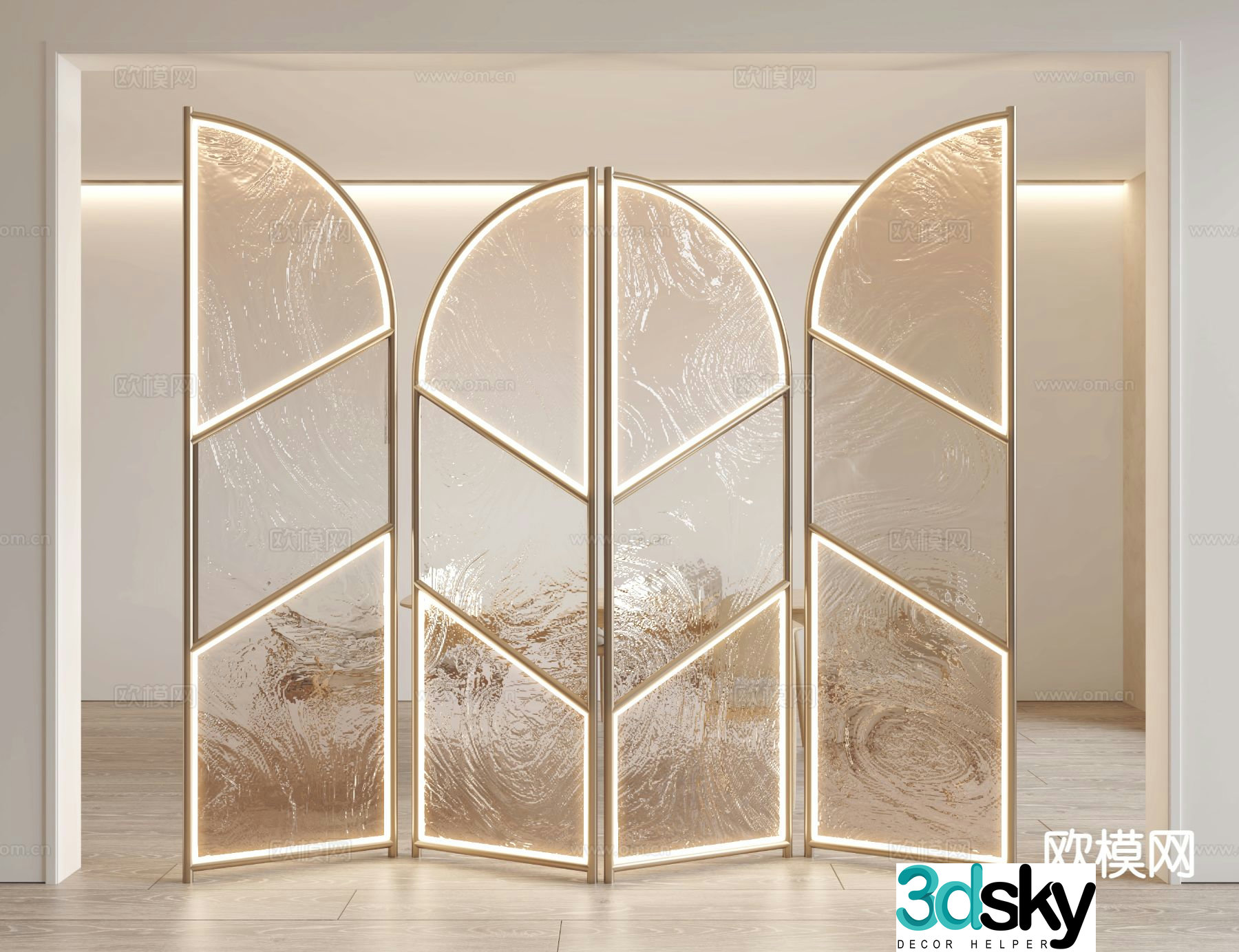 Modern glass screen folding screen 3d model