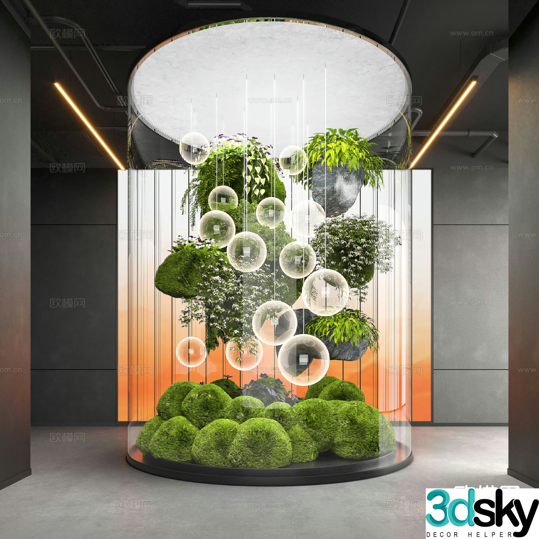 Indoor landscaping bryophytes plant installation 3d model