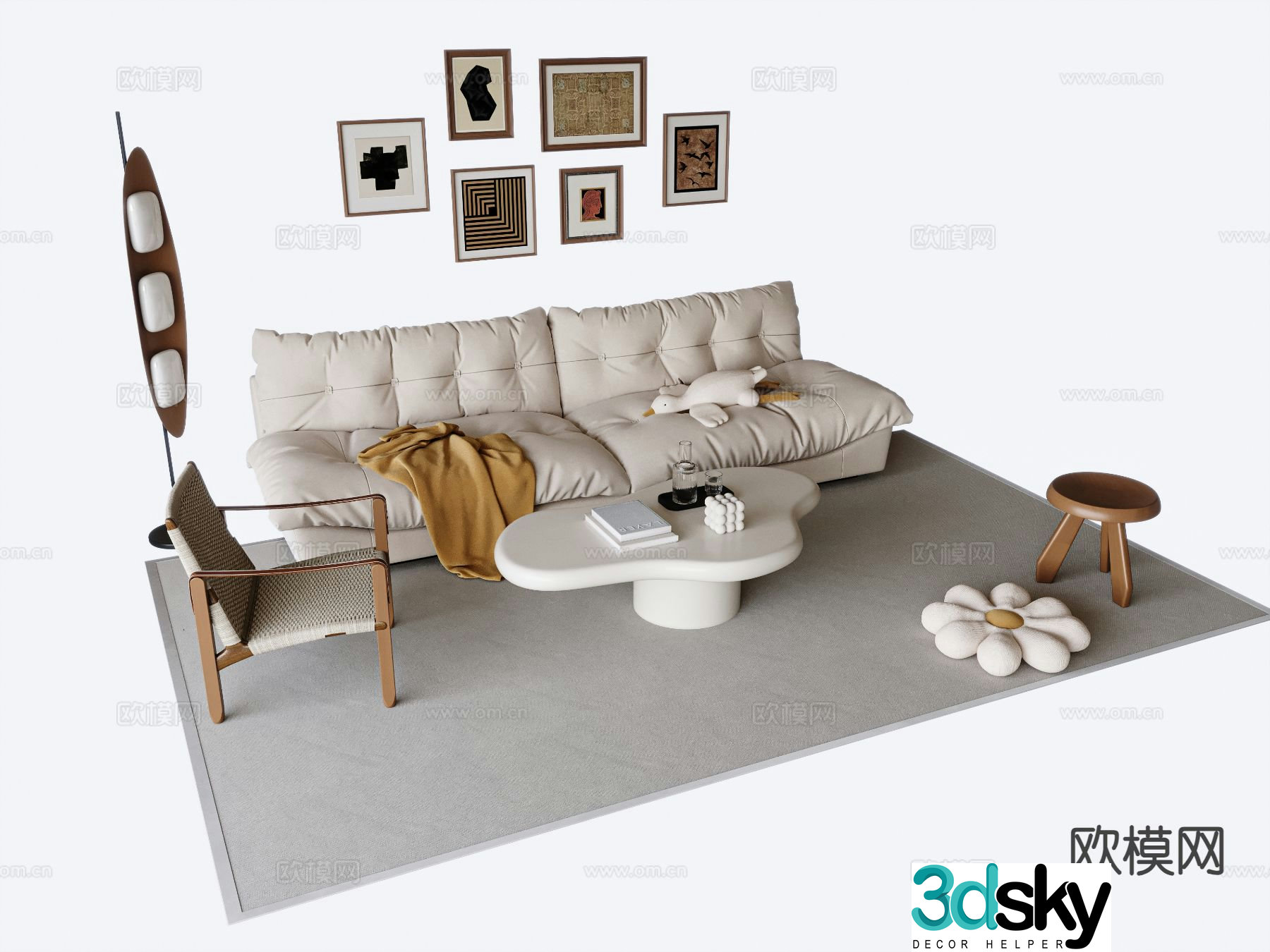 French sectional sofa 3d model
