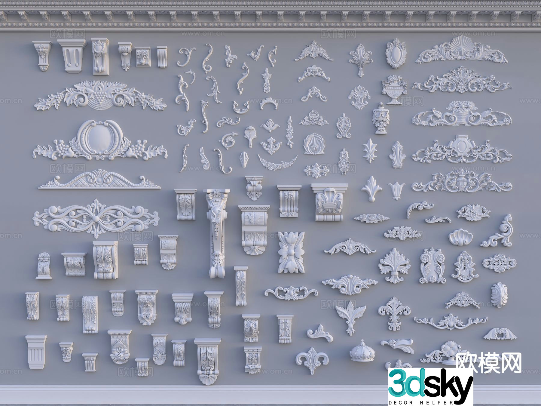 European carved components threaded pins stigma 3D model