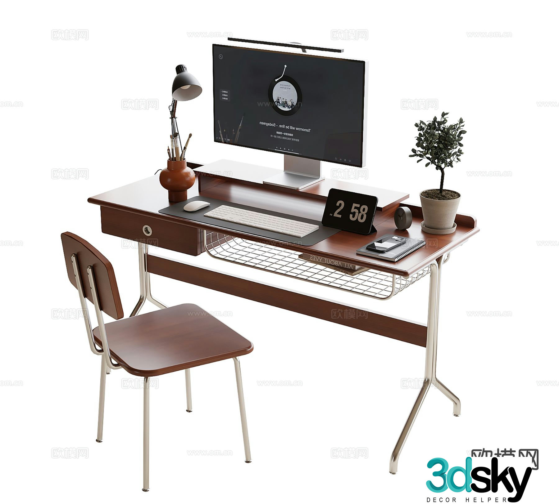 Modern desk and chair computer desk 3d model
