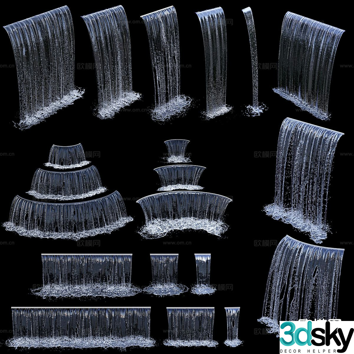 fountain waterfall flowing water water curtain 3d model