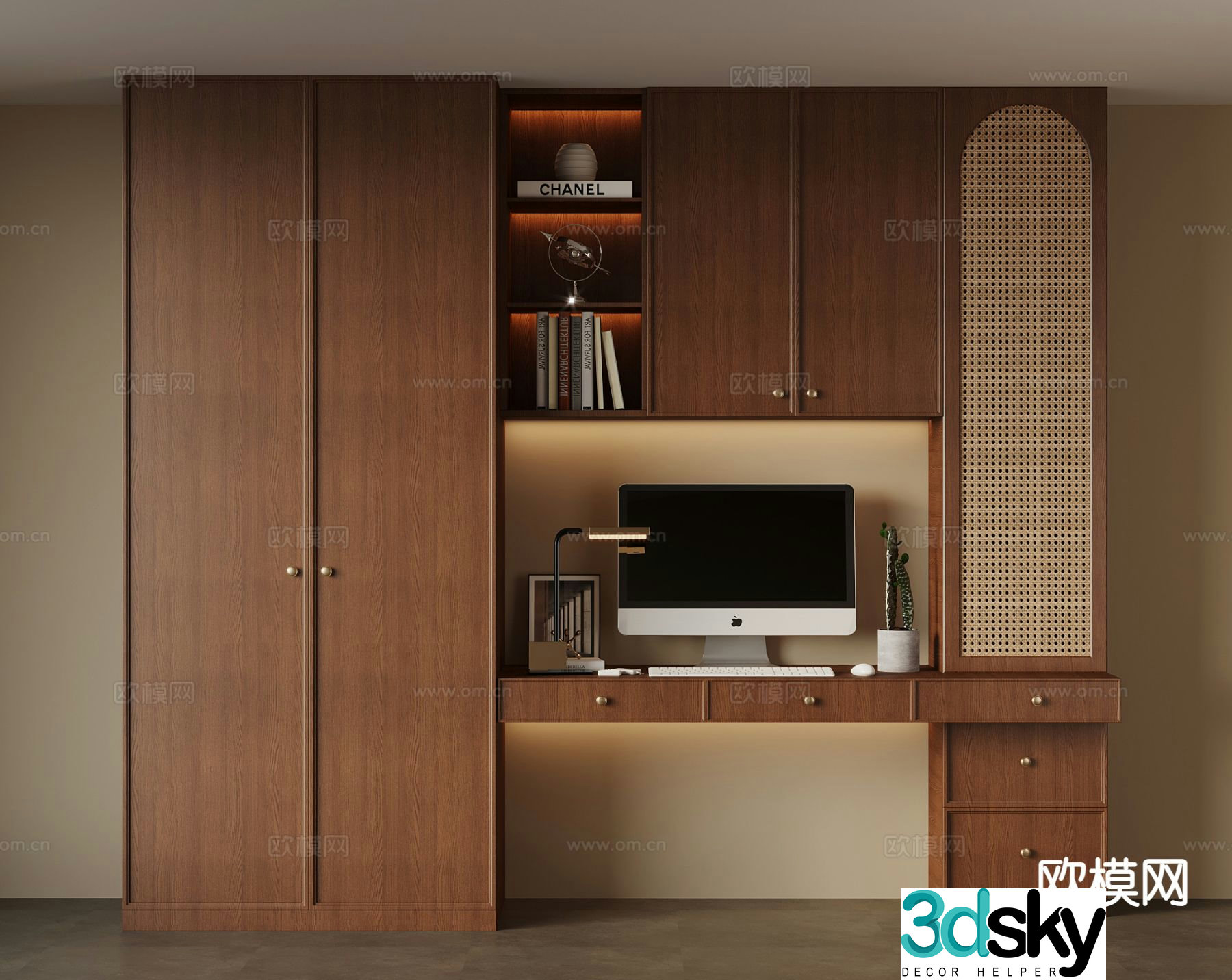 Medieval style bookcase integrated cabinet 3d model