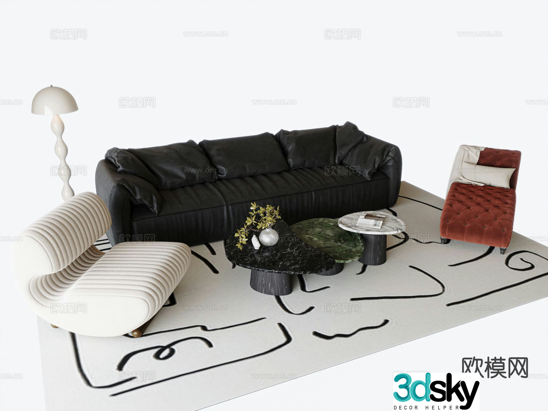 French sectional sofa 3d model