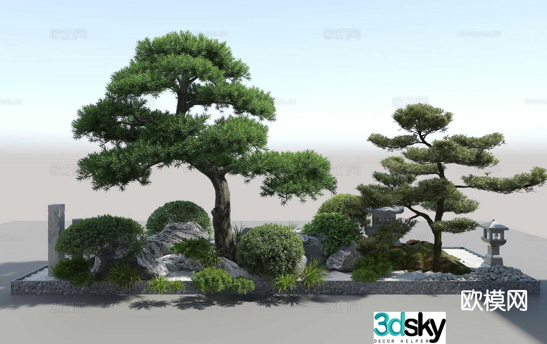 New Chinese style pine tree landscape sketch 3D model