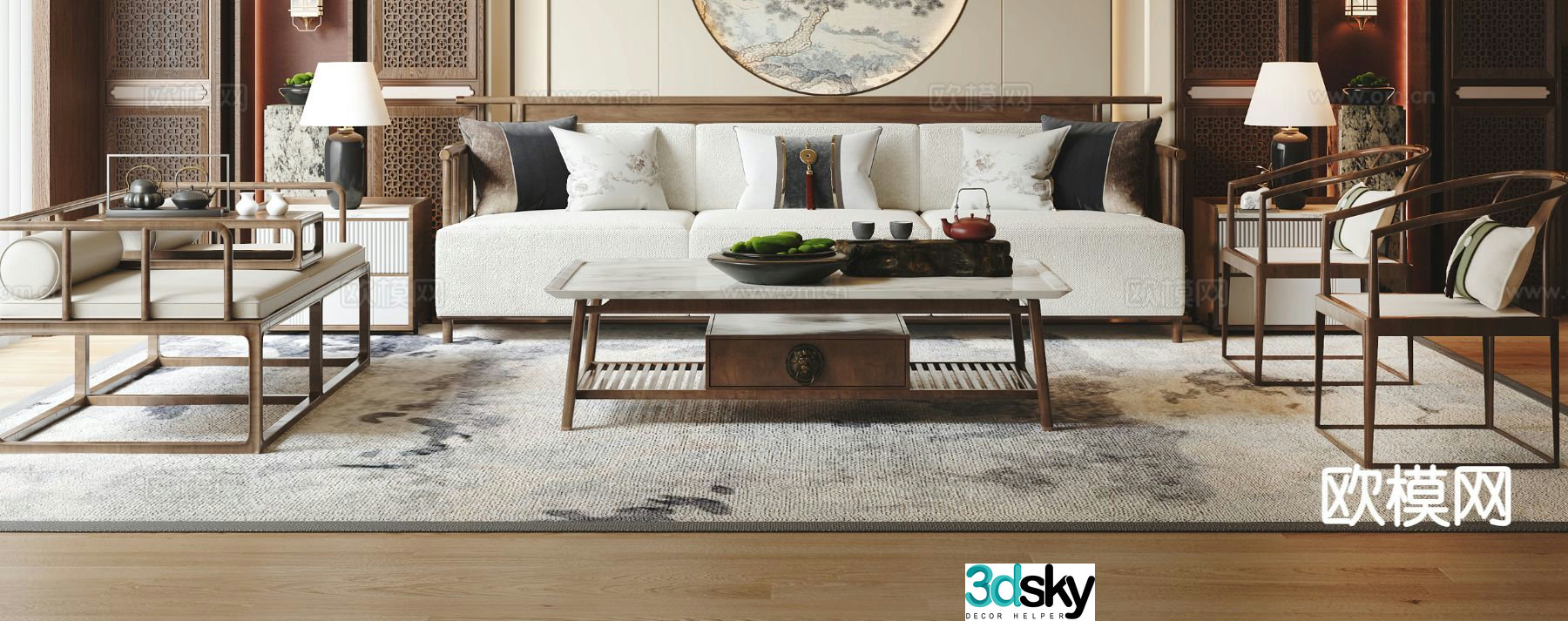 New Chinese style modular sofa 3d model