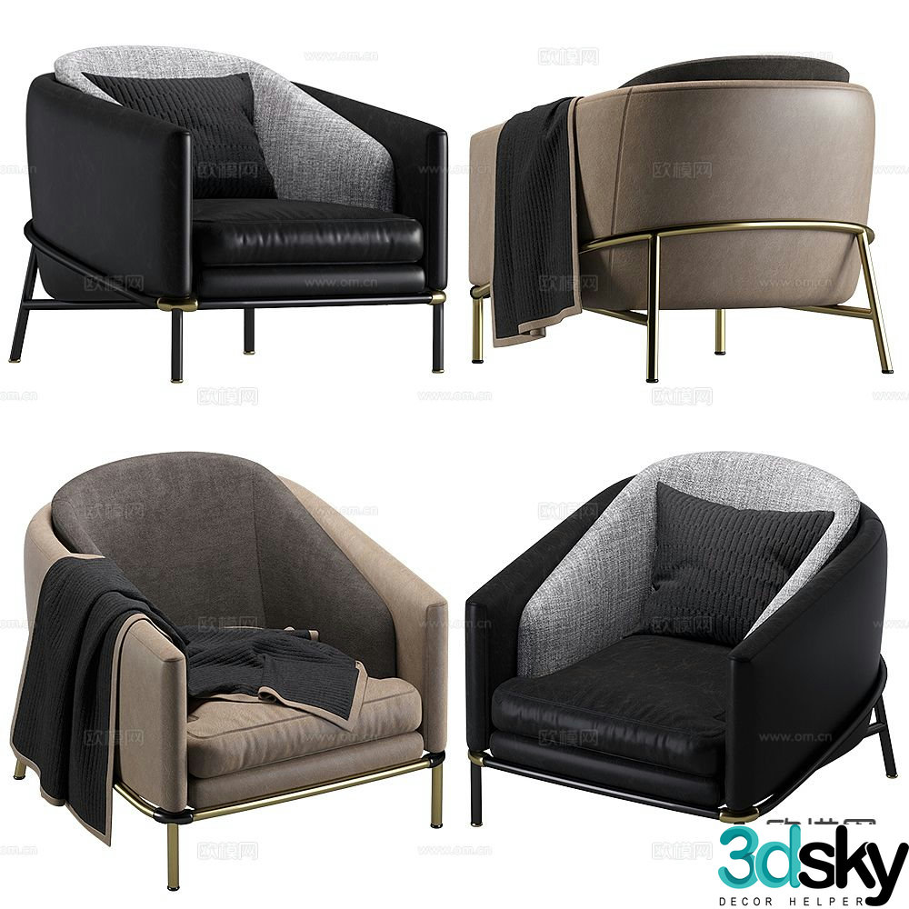 Light luxury sofa chair single sofa 3d model