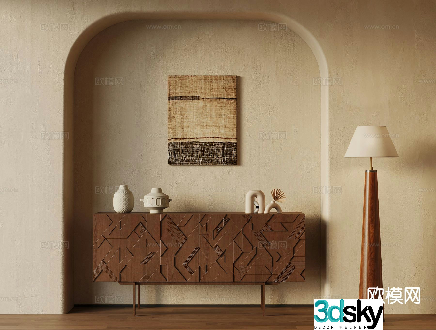 Middle-aged side cabinet 3D model of entrance cabinet