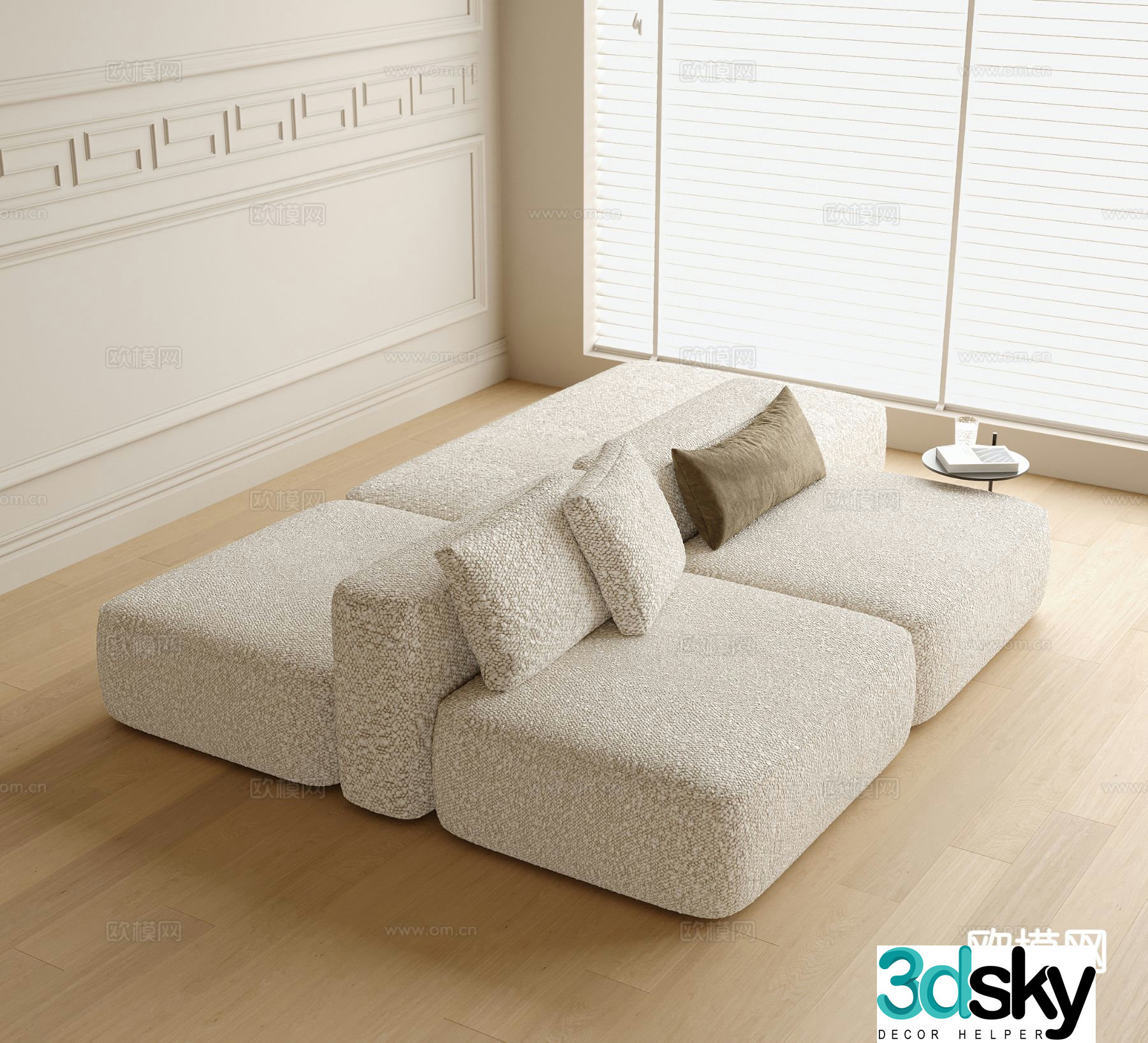 Cream style multi-person sofa double-sided sofa modular sofa 3D model