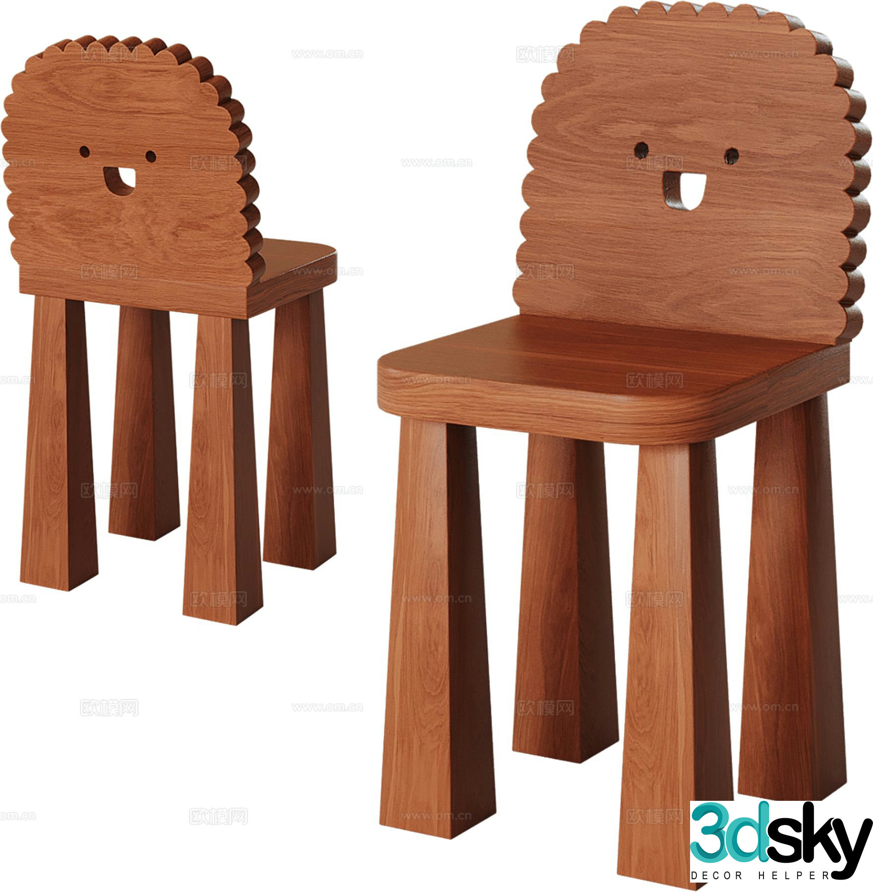 Medieval style children’s chair dining chair wooden chair 3D model