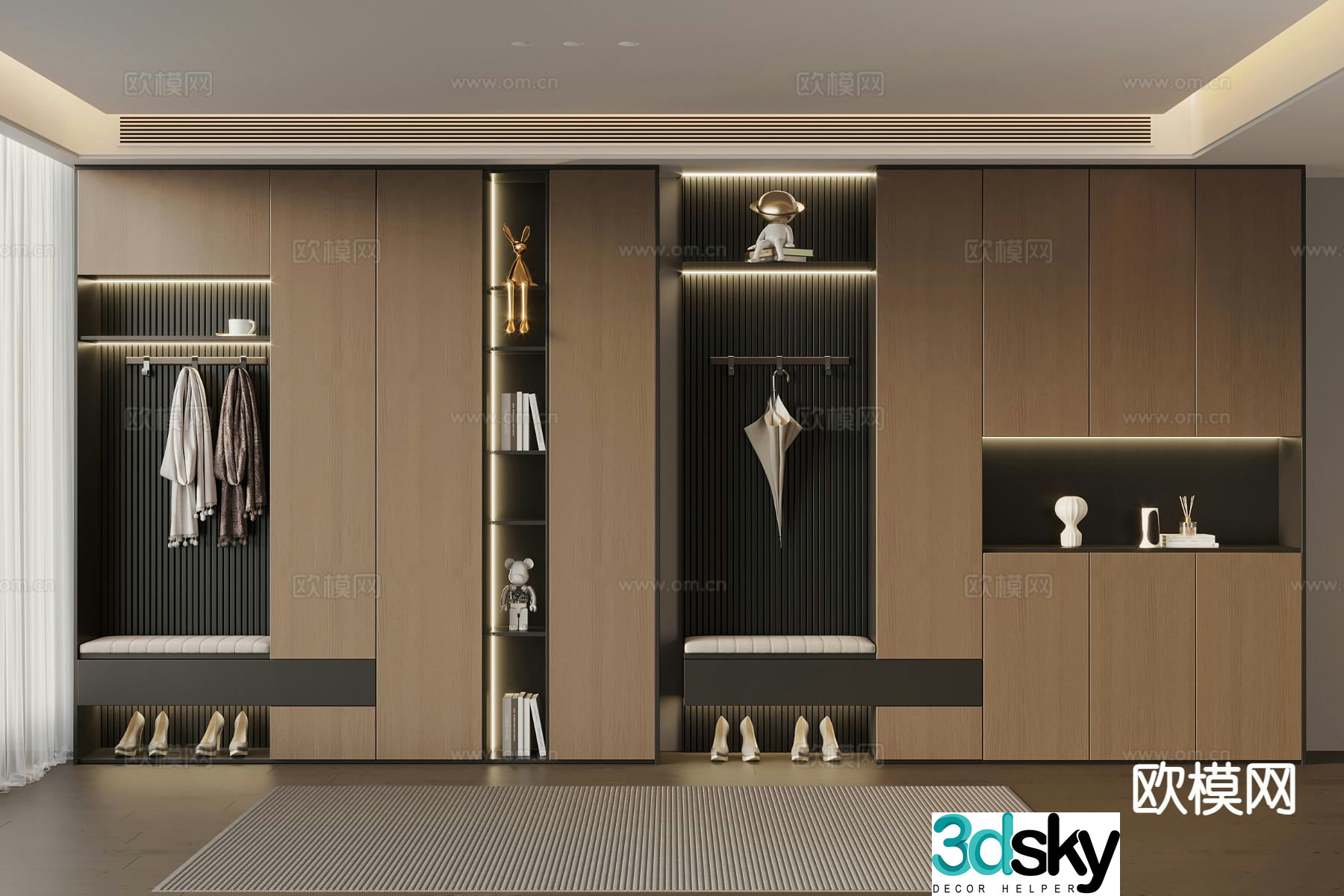 Italian minimalist shoe cabinet shoe and hat cabinet 3D model