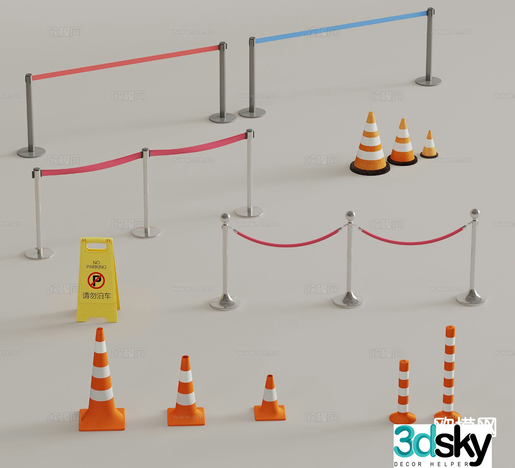 Modern railing, cordon, isolation fence, telescopic fence, guardrail, roadblock 3d model