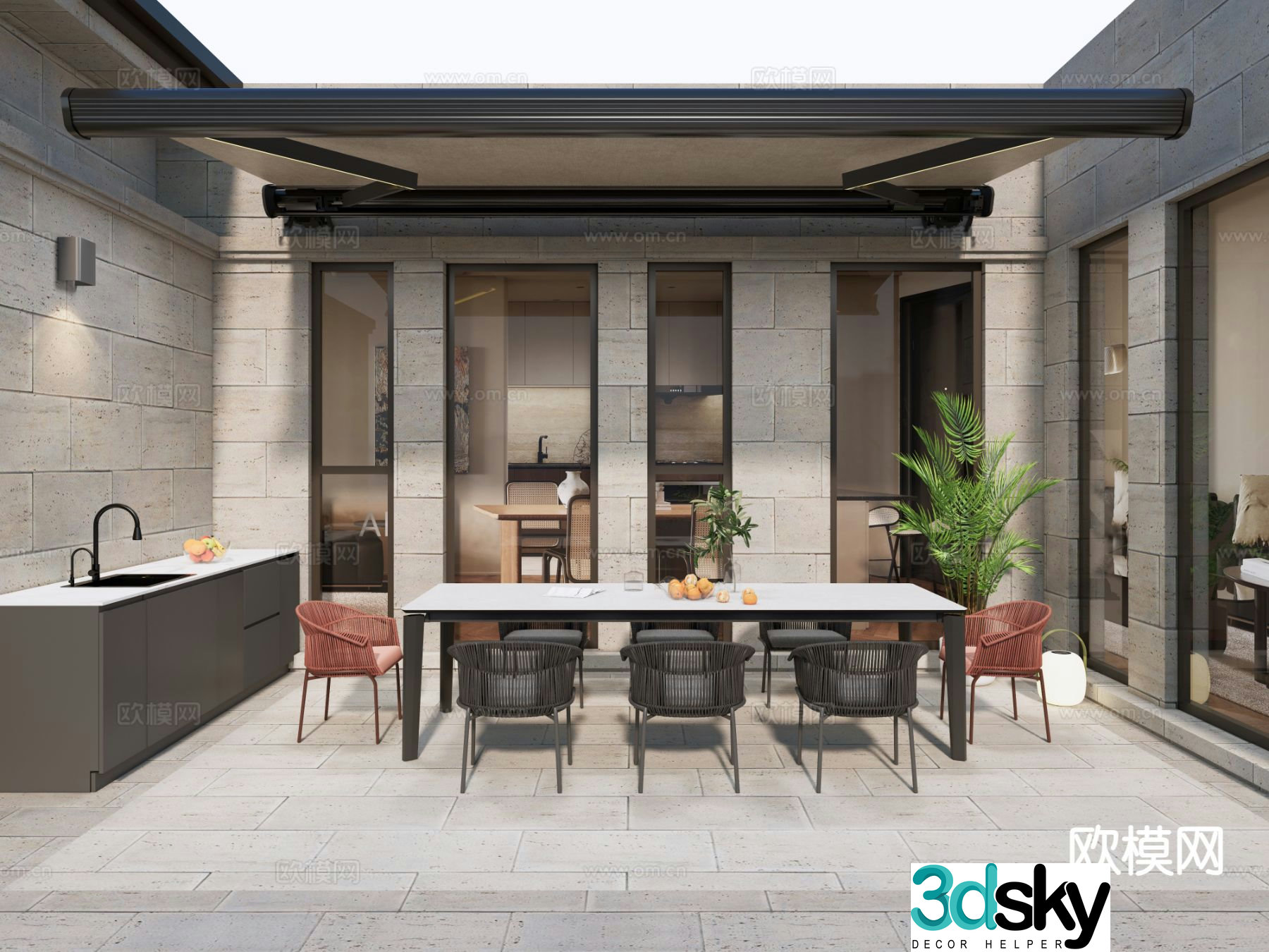Modern balcony terrace roof garden 3d model