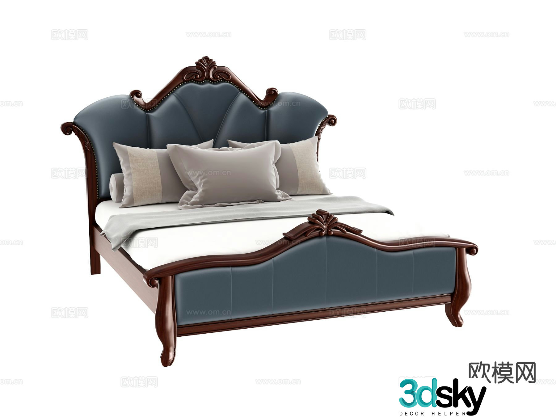 European double bed 3d model