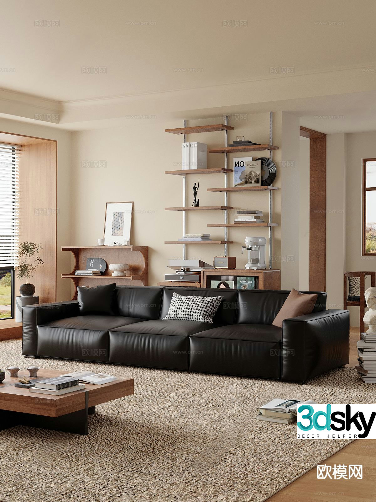 Medieval style three-person sofa leather sofa 3D model