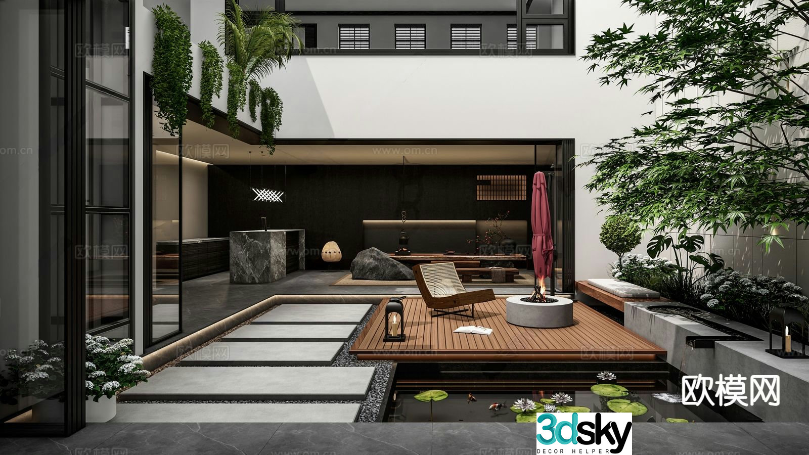 Modern atrium courtyard landscape patio garden 3d model