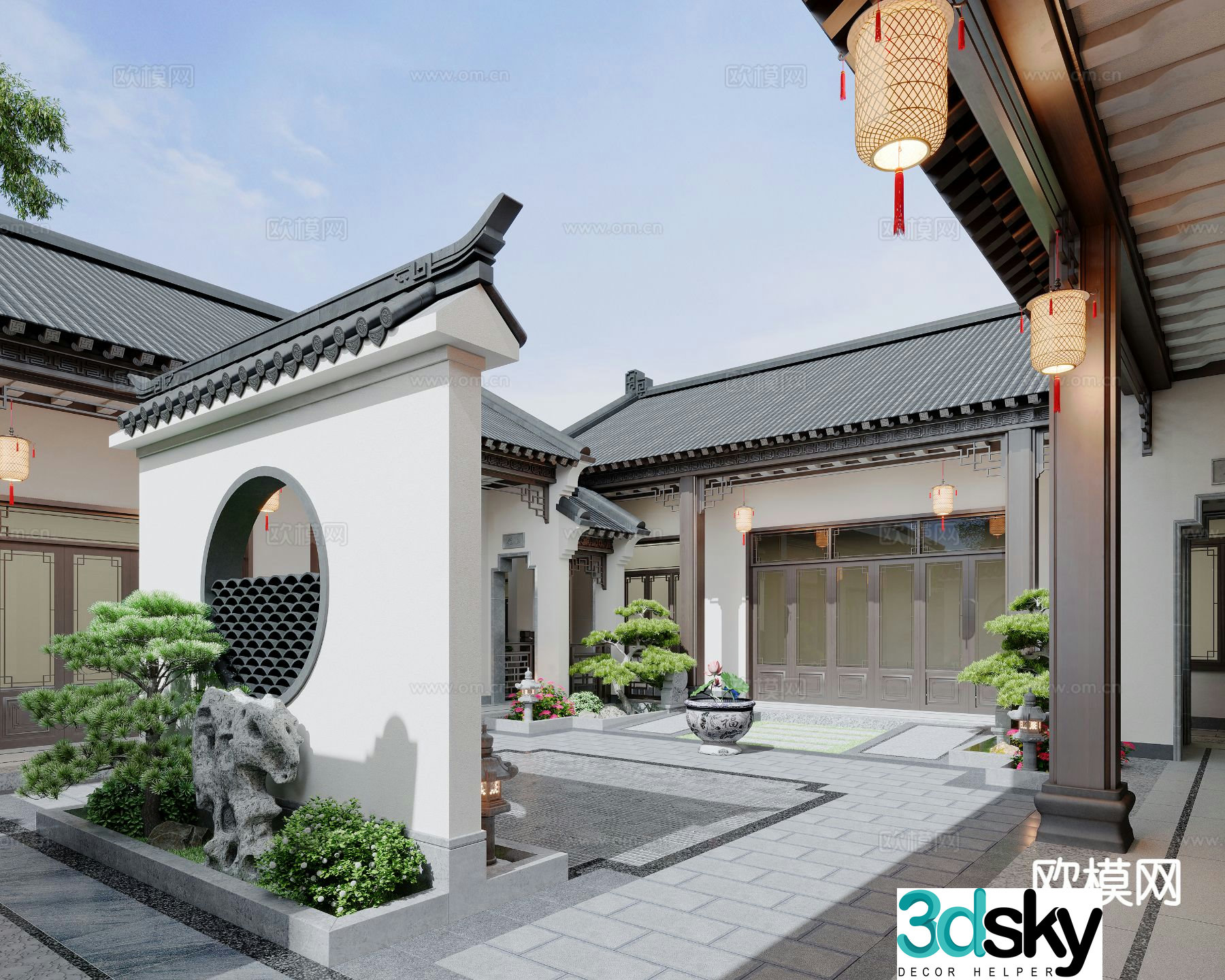 New Chinese style courtyard courtyard landscape 3D model