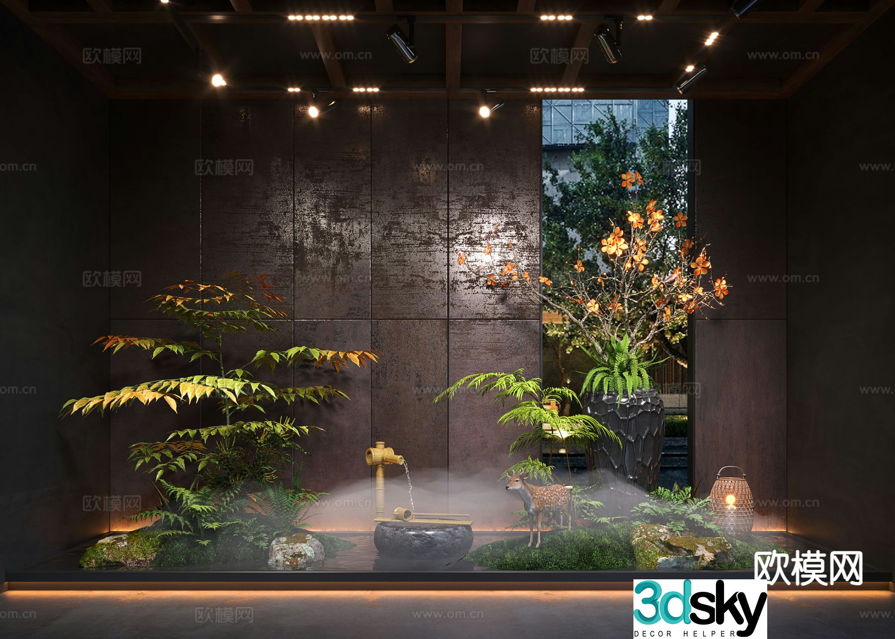 New Chinese style indoor landscaping landscape plants 3D model