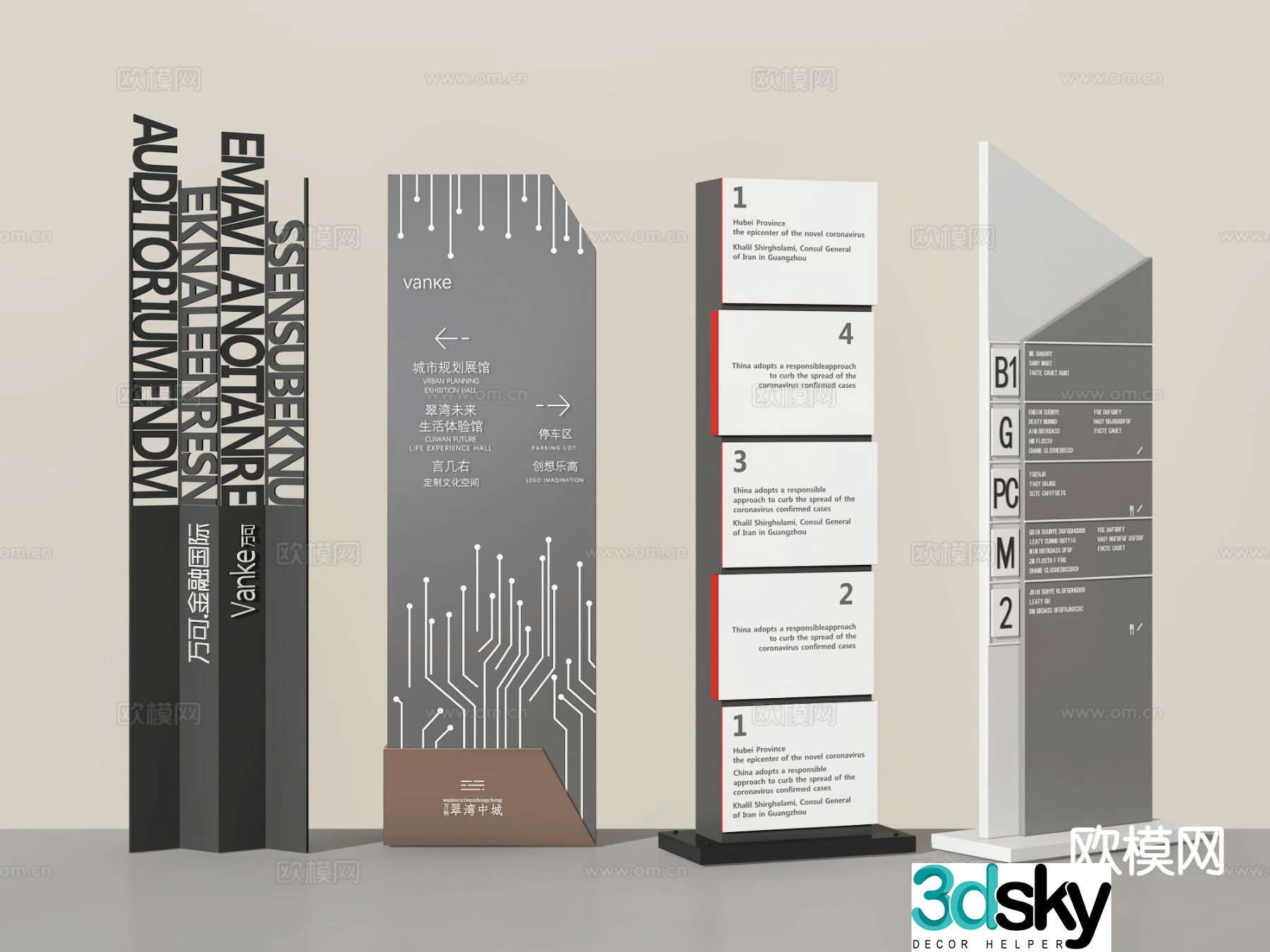 Modern signage guide sign floor sign 3d model