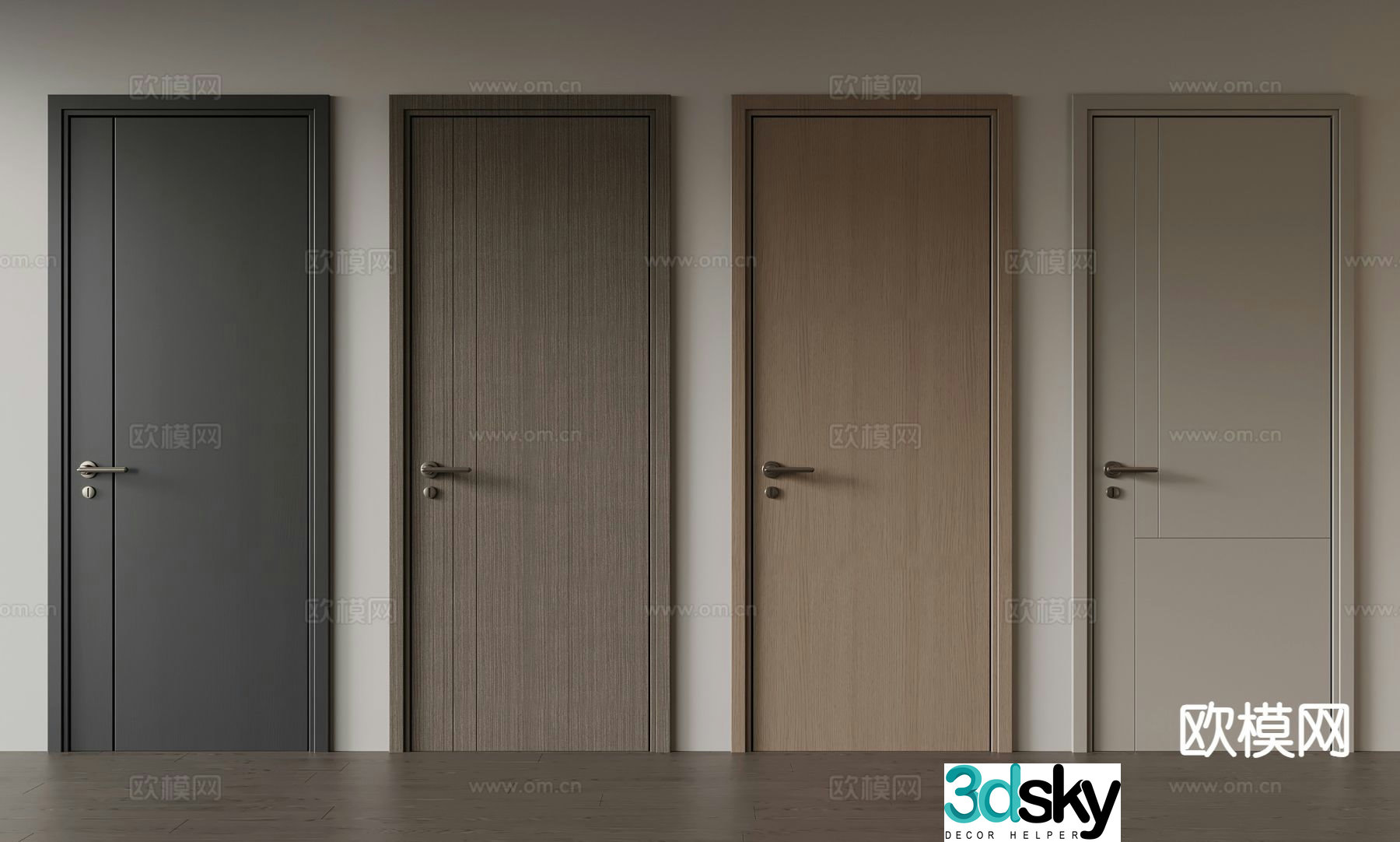 Modern single-open door interior door wooden door 3d model