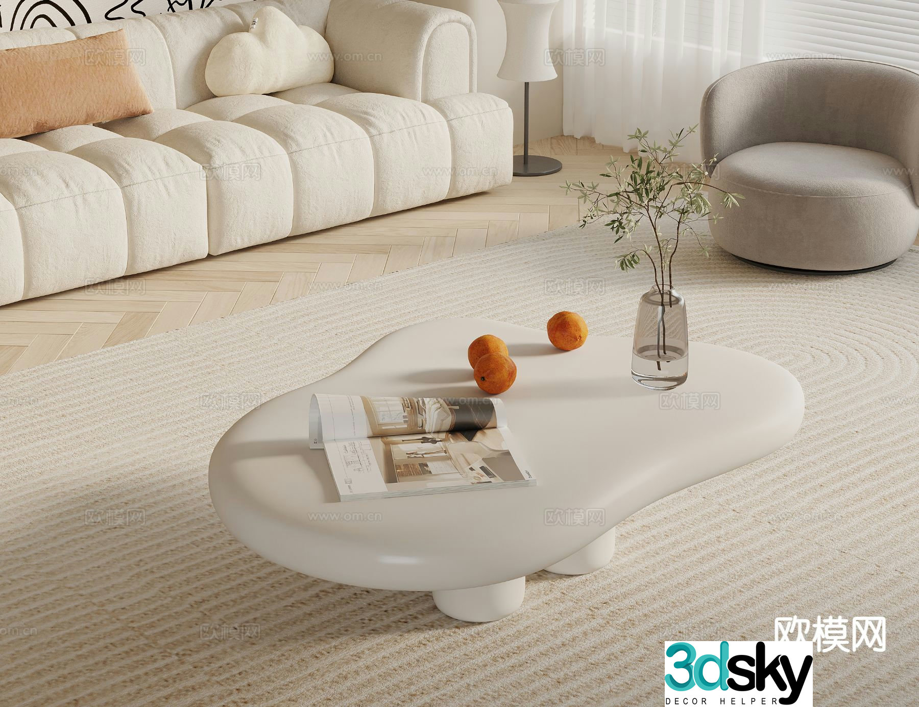 Cream style coffee table special shaped coffee table 3d model
