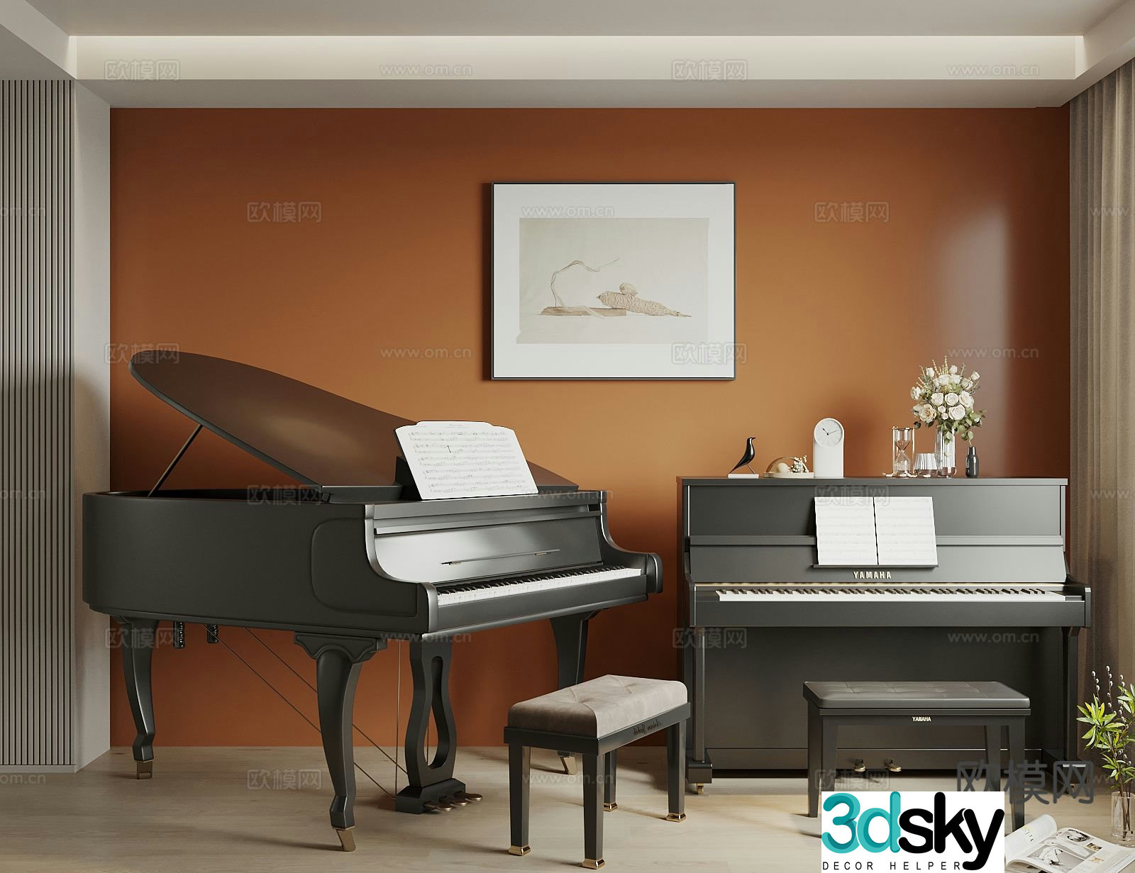 Jane European piano upright piano 3d model