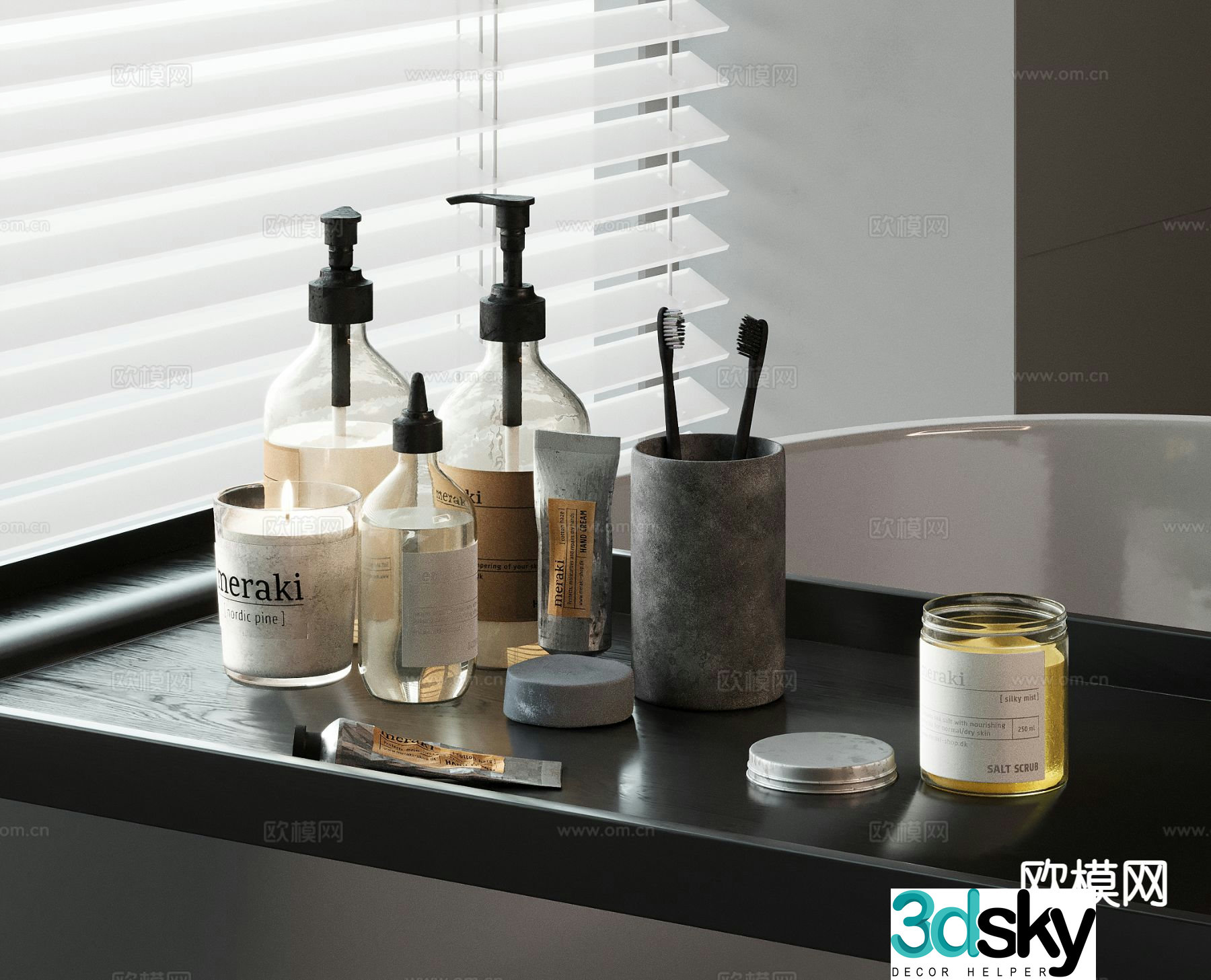 Modern toiletries daily washing shower gel toothbrush 3D model