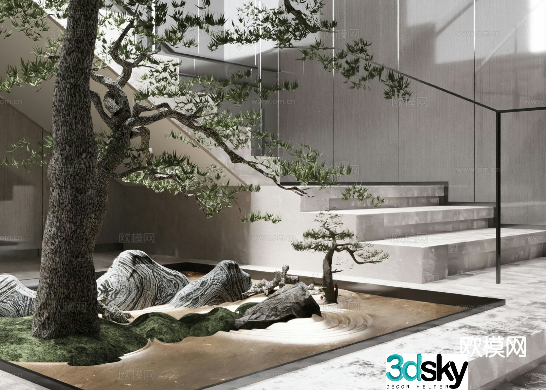 Modern interior landscape stairwell landscaping 3d model