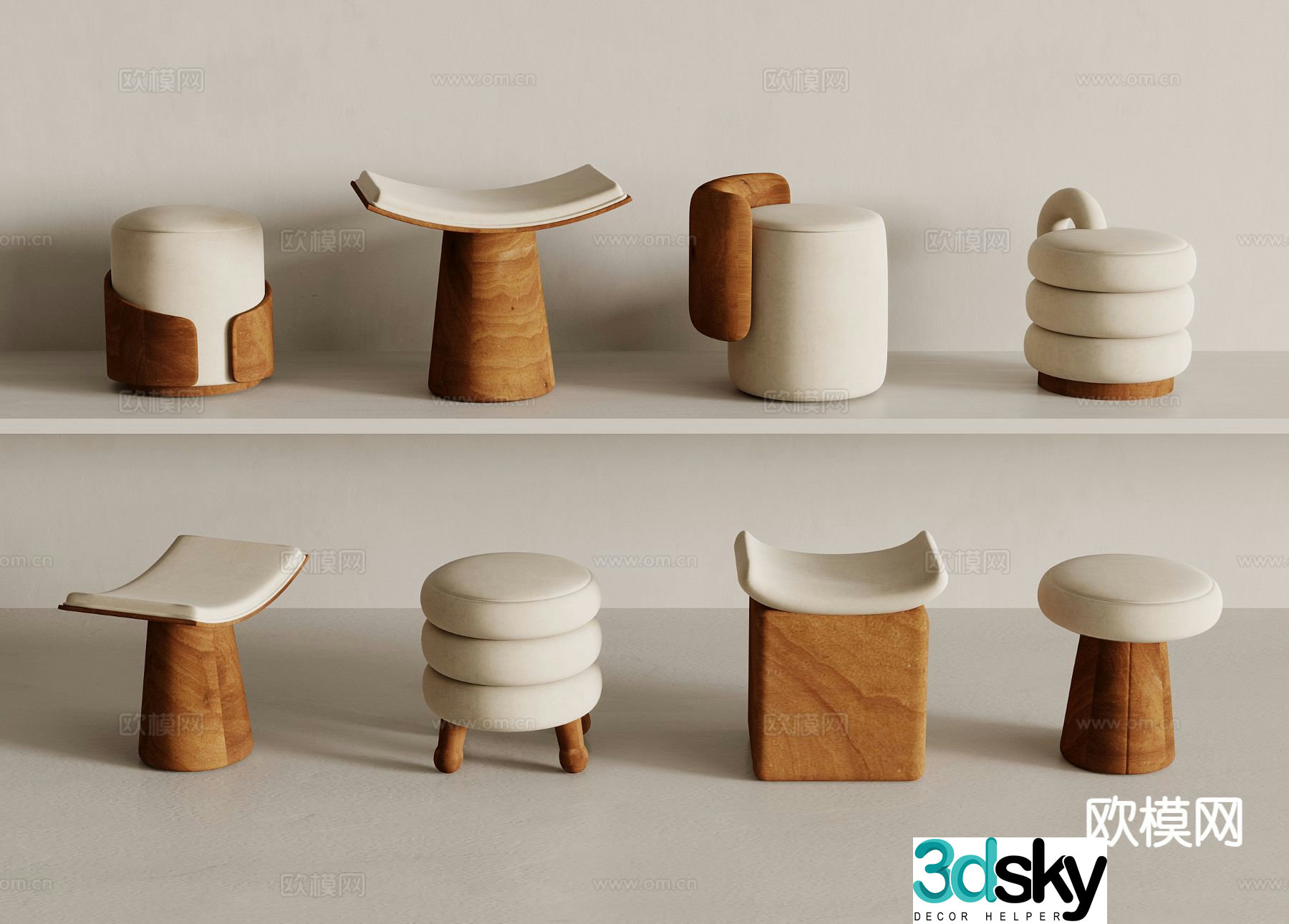 Medieval style round stool square stool stool 3d model