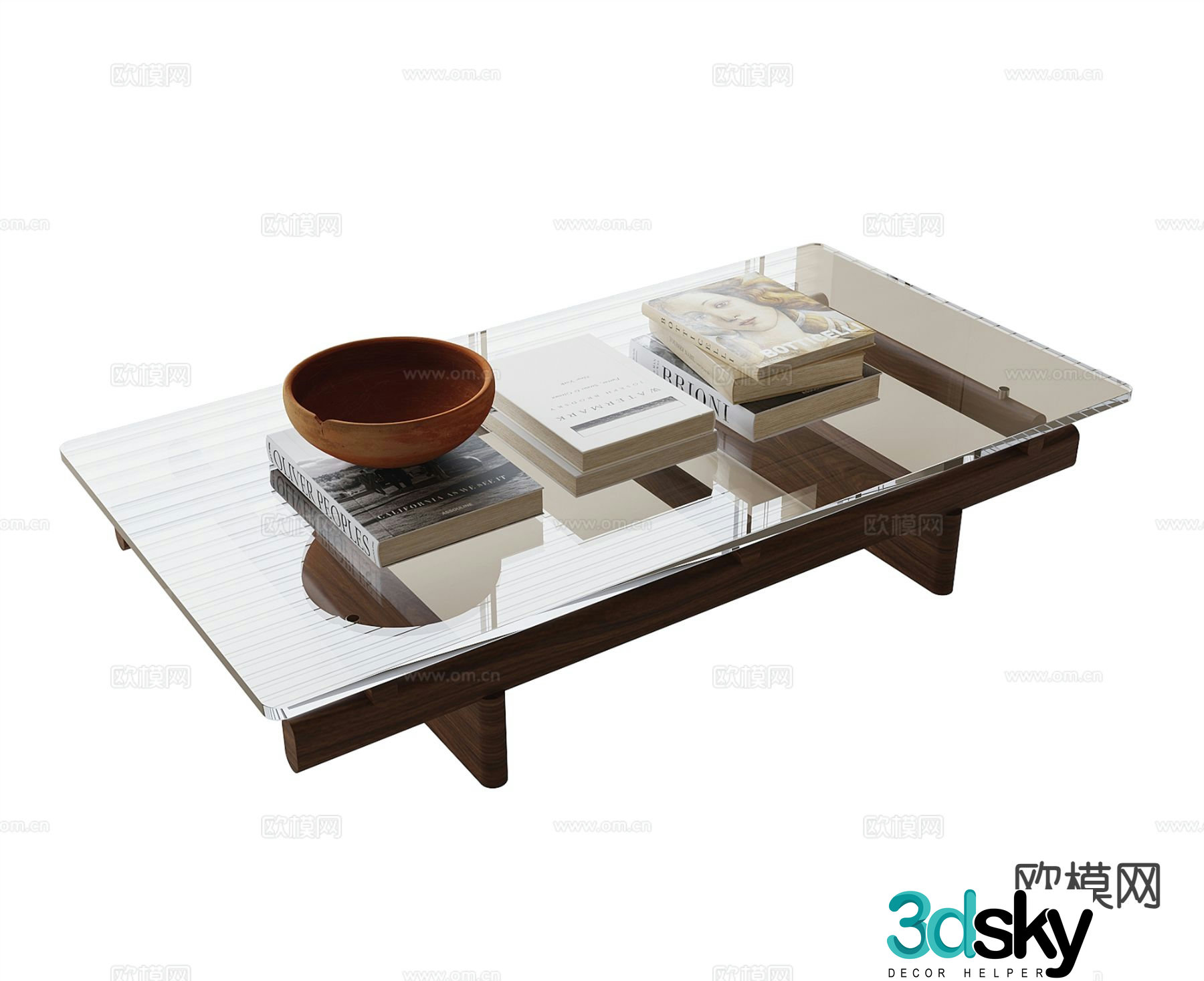 Middle-aged style coffee table glass coffee table 3D model