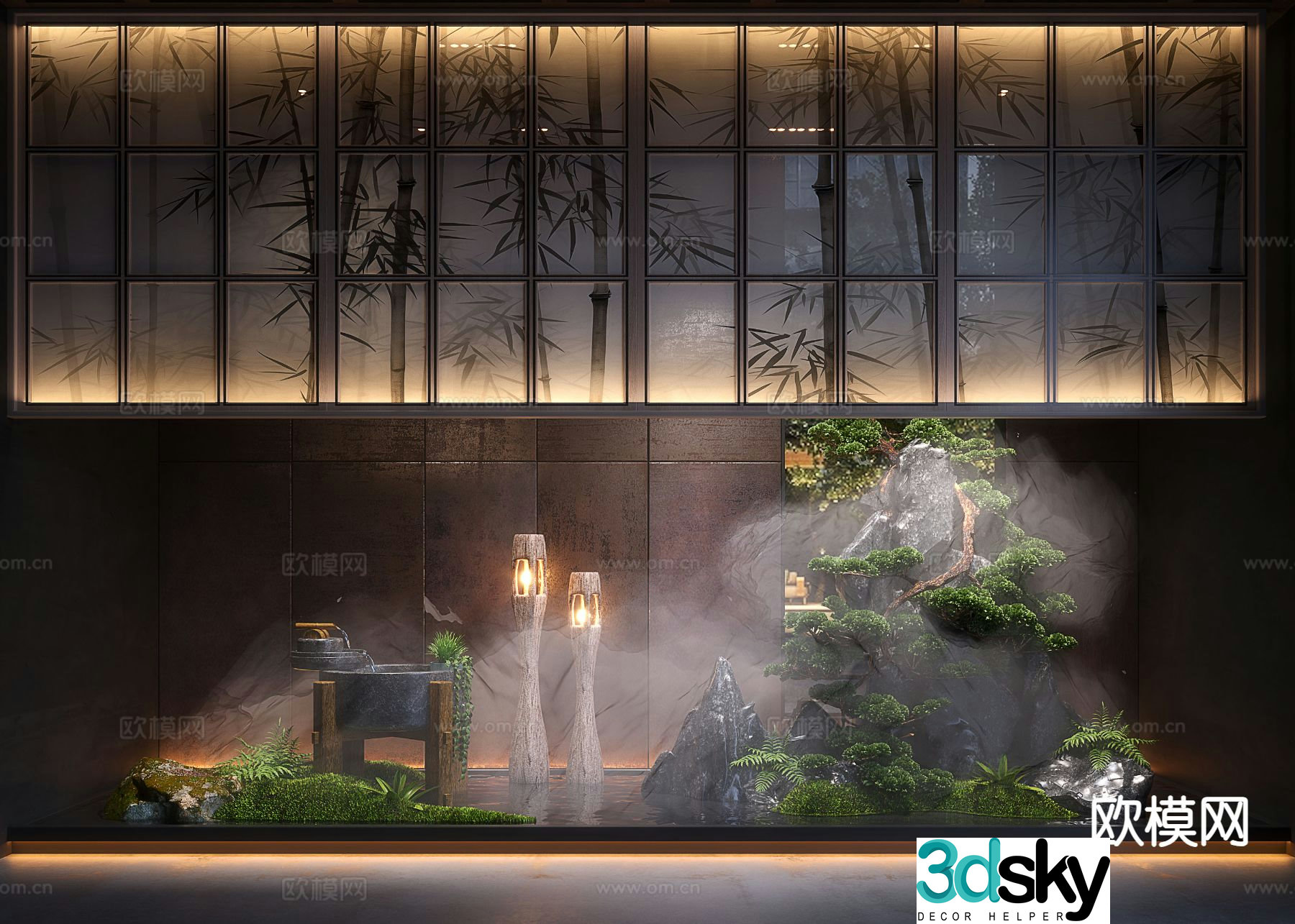 New Chinese style indoor landscaping landscape plants 3D model