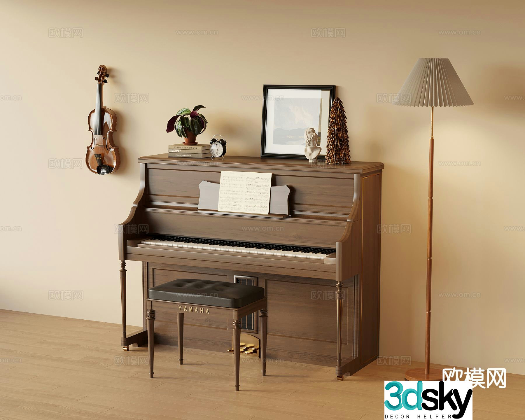 Medieval style piano musical instrument 3d model