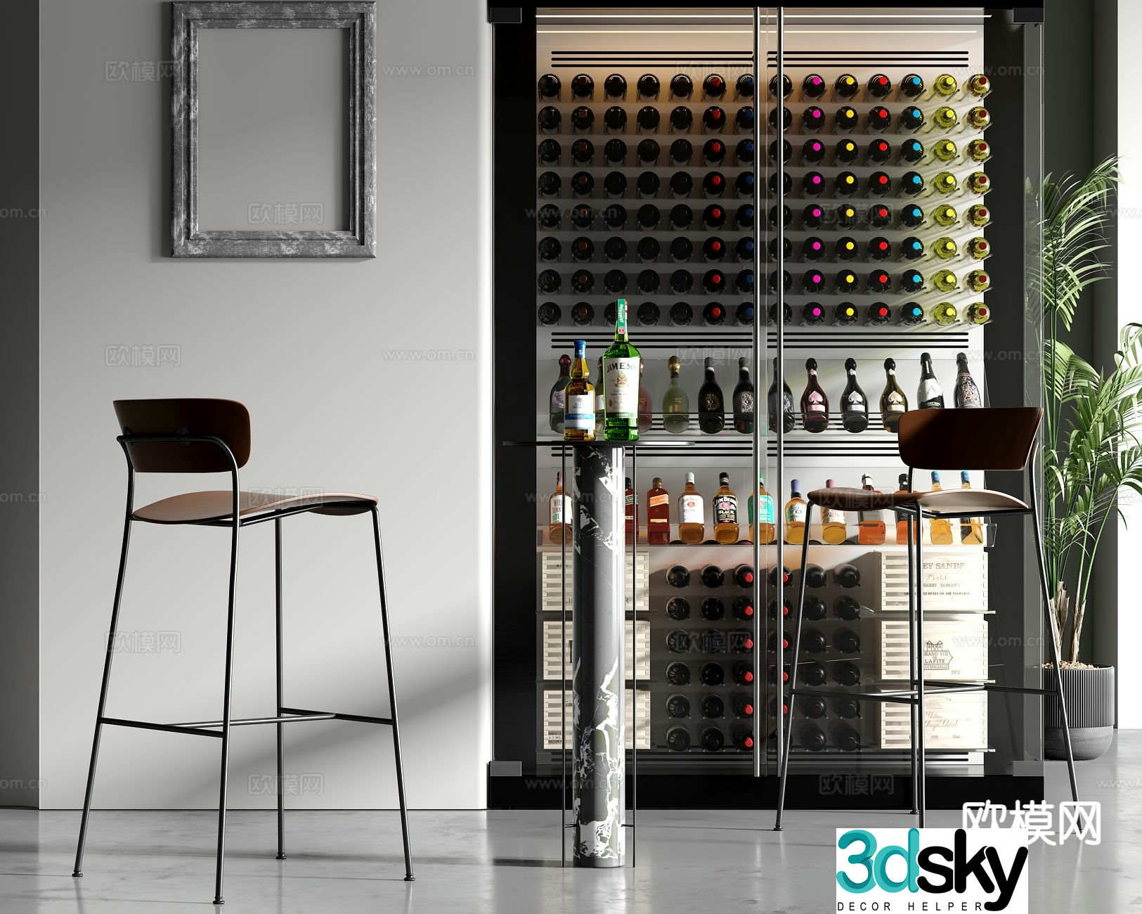 Light luxury bar table bar counter bar chair 3d model