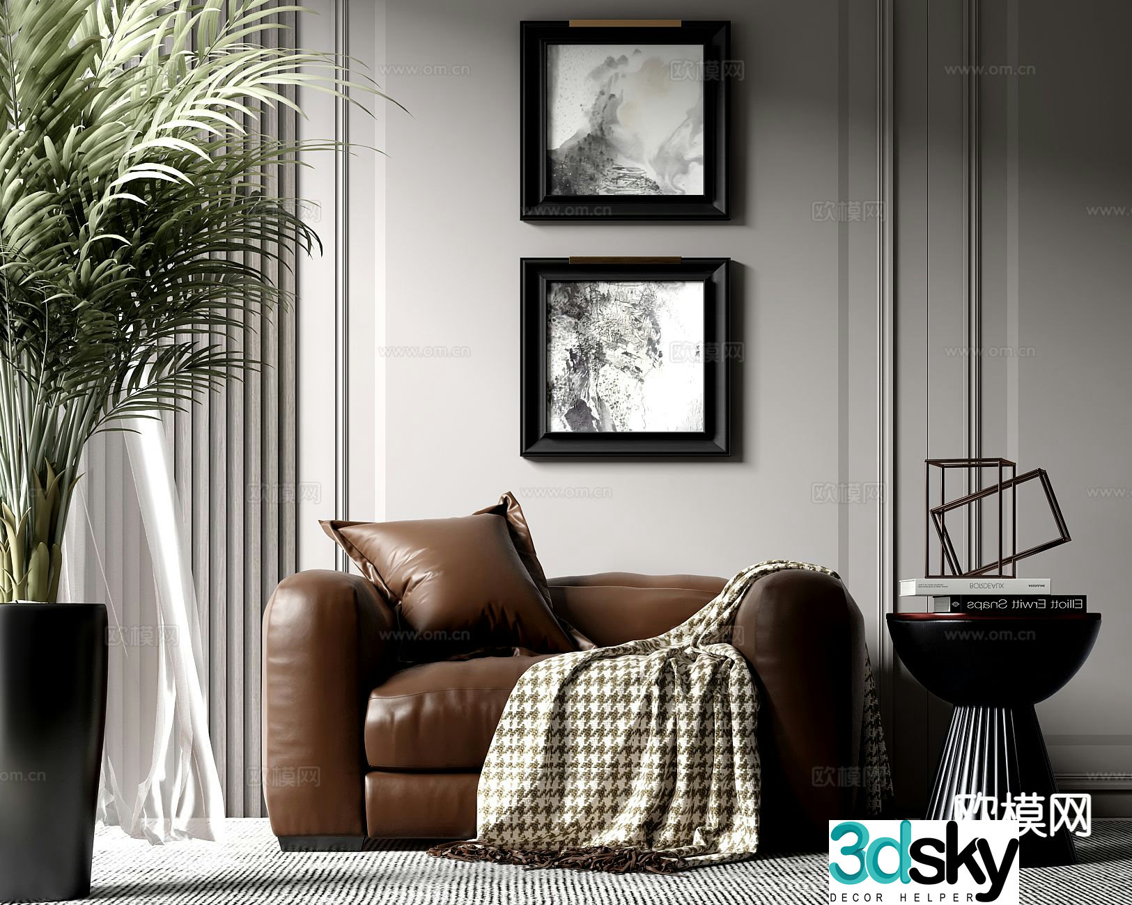 Modern single sofa leather sofa 3d model