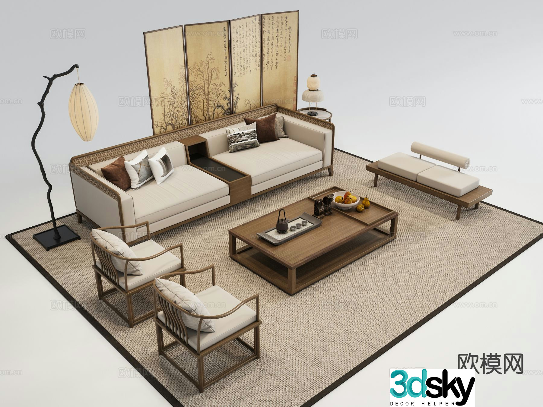 New Chinese style sofa modular sofa Song’s aesthetic sofa 3D model