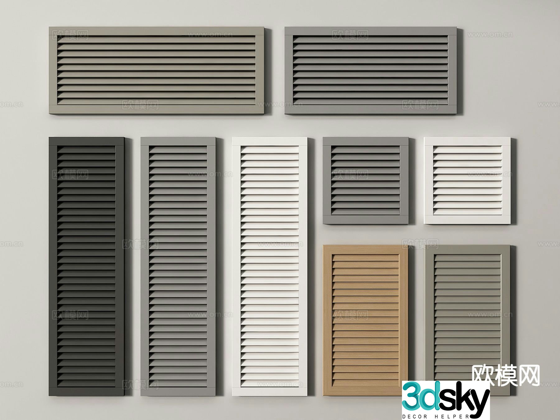 Modern louver door blinds louver cabinet door 3d model