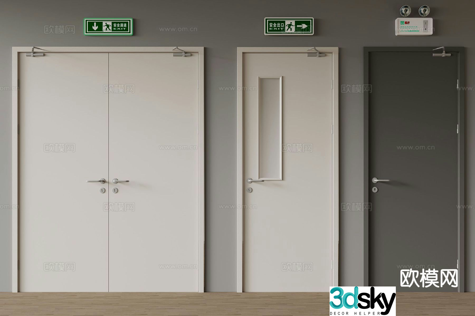 Modern fire door safety exit single door 3d model