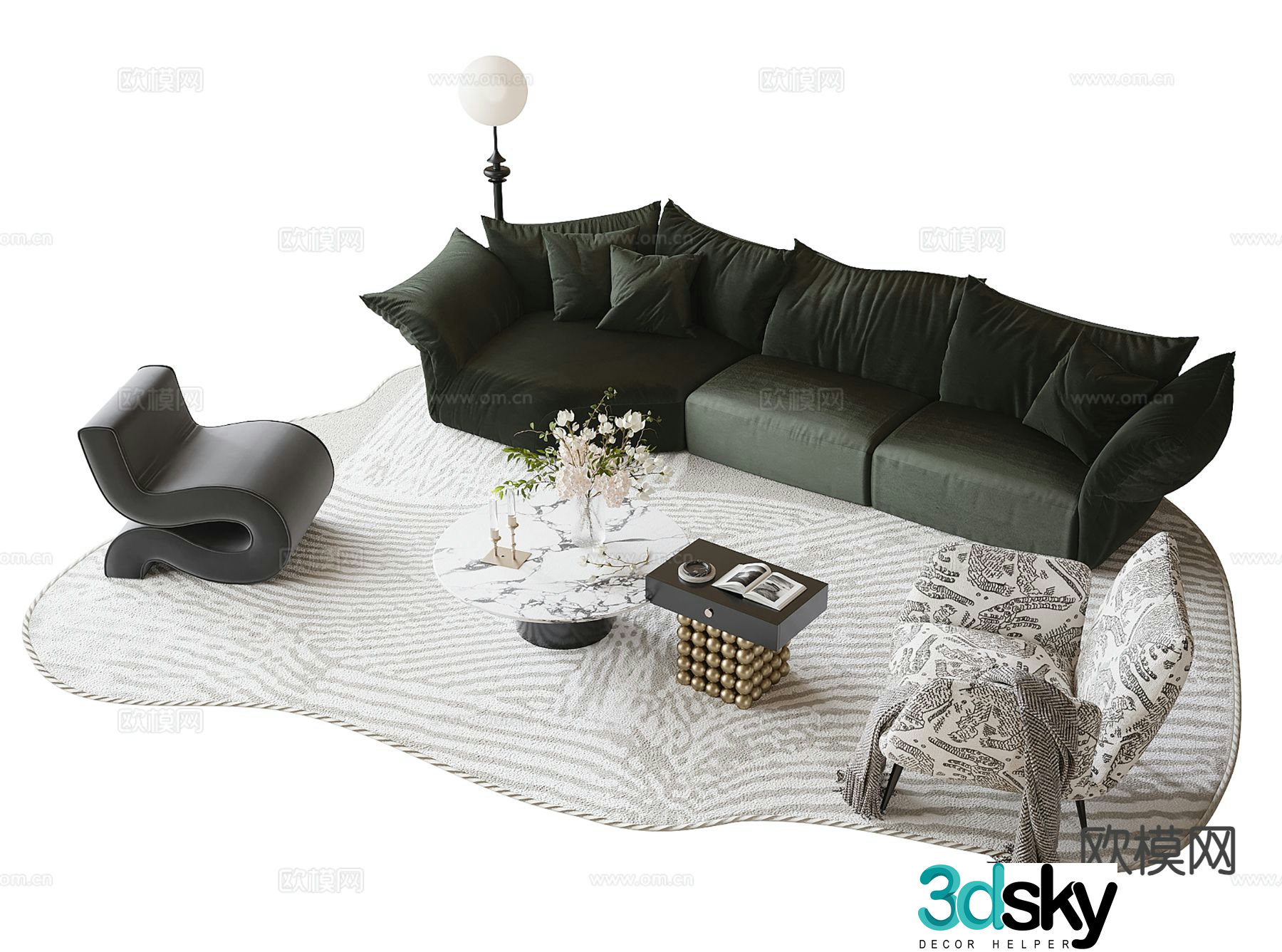French sectional sofa 3d model