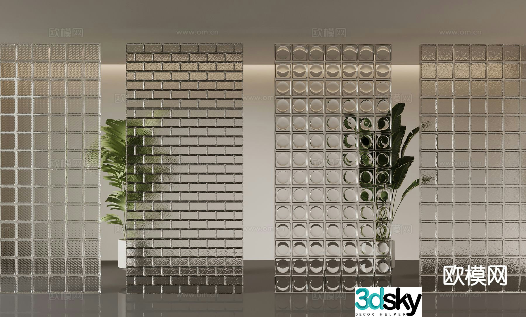 Modern glass brick partition 3d model